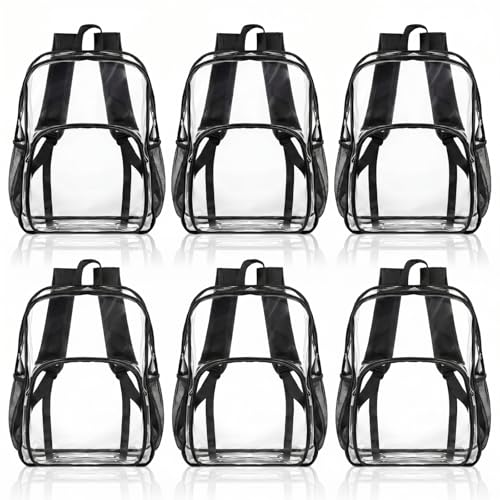 Amylove 6 Pcs Clear Backpack bulk for Stadium Events Heavy Duty PVC Transparent Bookbag for College Workplace Security (17 Inches,Black) - color: Black, size: 17 Inches