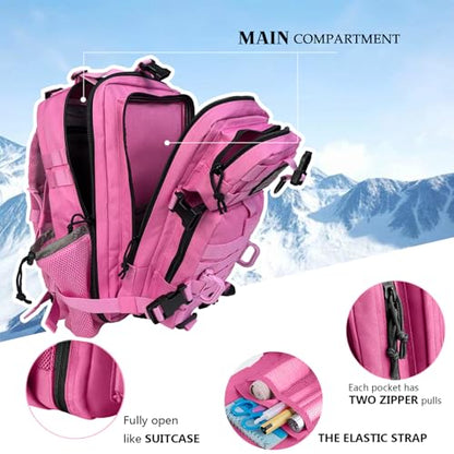 Hannibal Tactical 30L MOLLE Assault Pack, Tactical Backpack Military Army Camping Rucksack with Bottle Holder, 3-Day Pack, Pink - color: Pink, size: 30L