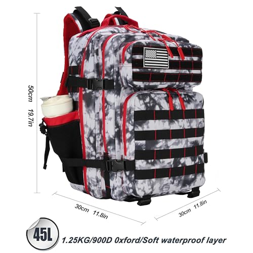 Lovelinks21 45L Tactical Assault Backpack 3 day assault pack with Molle Waterproof backpack Rucksack for Tactical Backpacks (Black White Red) - color: Black White Red