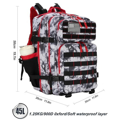 Lovelinks21 45L Tactical Assault Backpack 3 day assault pack with Molle Waterproof backpack Rucksack for Tactical Backpacks (Black White Red) - color: Black White Red