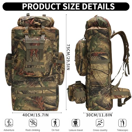 100L Camping Hiking Backpack,Molle military Tactical rucksack backpack,Waterproof Lightweight Hiking Backpack (Maple Leaf) - color: Maple Leaf