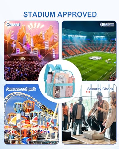 Clear Backpack for Stadium Events, 12x12x6 Small Clear Plastic bag with Reinforced Straps for Game Security Festival Concert - color: Aqua