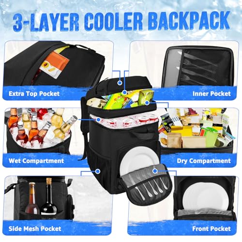 WOTOW Backpack Cooler 45 Cans - Tactical Insulated Soft Cooler Bag - Large Capacity Leakproof Back Pack, for Women Men, Cooler Backpack Camping Hiking Picnics Beac
