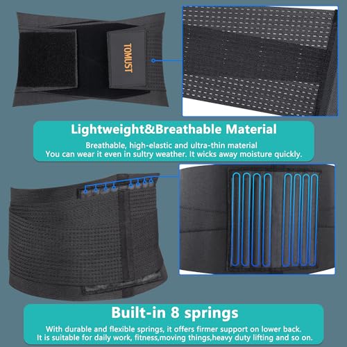 Back Braces for Lower Back Pain, Lumbar Support Belt, L | Dual adjustable compression straps with breathable support for lifting, working, sitting, standing, and daily back relief - size: Large