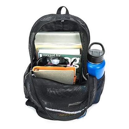 K-Cliffs Heavy Duty Mesh Backpack Quality Classic Student Net Bookbag Durable See Through Simple Netting Daypack Basic School Bag Black - color: Black
