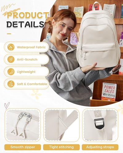 BJLFS Beige Backpack for School Women Girls, Waterproof Book bags Cute High School Backpacks for Men Teen Boys, Lightweight Travel College Backpack Mochilas Escolares para Daypack Ruckssack - color: A0-beige