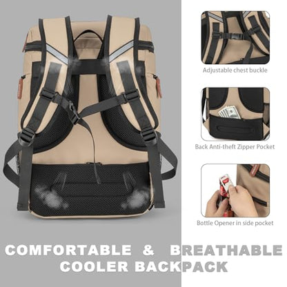 BAGPARKK Insulated Cooler Backpack,33/45 Cans Multifunctional Double Deck Leakproof Cooler Bag with Sternum Strap,Large Capacity Lightweight Travel Camping Beach Backpack - color: Beige, size: 33Can