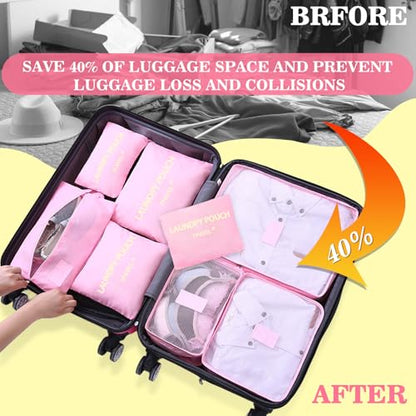 8 Set Packing Cubes for Travel Luggage Packing Bags Reusable Waterproof Suitcase Organizer Cubes Set with Shoe Bag and Toiletry Bag (Pink) - color: Pink