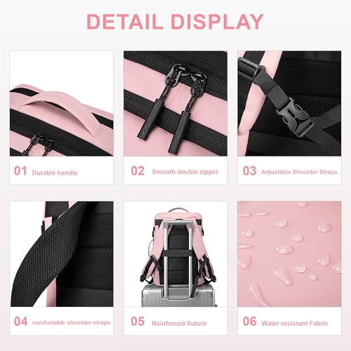 BAGOK Carry On Travel Backpack, Expandable Extra Large Airline Approved,Lightweight Daypack for Men and Women（Pink） - color: B-pink, size: Medium