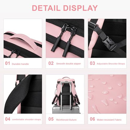 BAGOK Carry On Travel Backpack, Expandable Extra Large Airline Approved,Lightweight Daypack for Men and Women（Pink） - color: B-pink, size: Medium