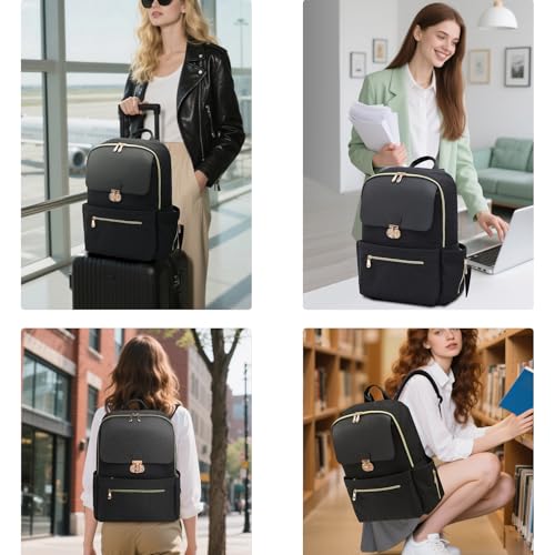 Slim Laptop Backpack Work Backpack for Women Fits 15.6 Inch Laptop, College Bookbag Computer Back Pack Purse Daypack Travel Bag, Lightweight & Waterproof (Black) - color: Black