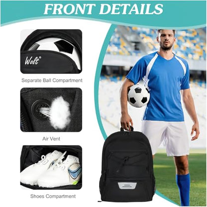 Soccer Backpack with Separate Ball Compartment, Large Capacity Sports Training Bag with Shoes Compartment, Air Vent - color: Pink
