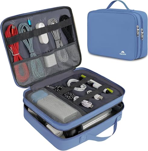 MATEIN Electronics Organizer, Cable Organizer Bag Electronic Accessories Case with Handle for Cable, Cord, Tablet, Charger, Phone, Double Layers Tech Case Travel Gifts for Men and Women, Blue - color: Blue, size: Medium