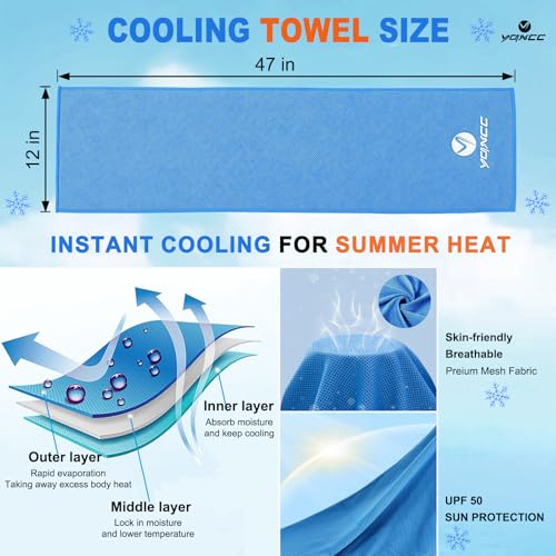 YQXCC 4 Pack Cooling Towels (47"x12"), Ice Cool Neck Towel, Soft Breathable Microfiber for Yoga, Golf, Gym, Running, Camping & Hot Weather - color: Dark Blue*2/ Green*1/ Dark Gray*1