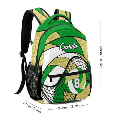Volleyball Green Gold School Backpack Waterproof Shoulder Bag for Sport Training Competition Gift - color: Volleyball Green Gold