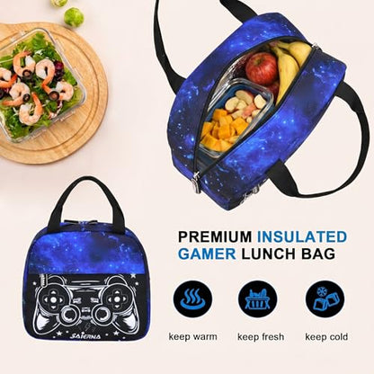 3PCS Kids Backpack Set, School Backpack with Lunch Bag & Pencil Case, Lightweight Waterproof Bookbag for Kids (Gamer Starry Blue) - color: Gamer Starry Blue