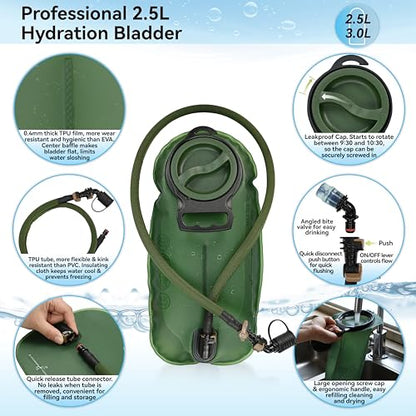 MARCHWAY Tactical Molle Hydration Pack with 2.5L TPU Water Bladder, Low-Profile Organized Military Backpack for Hiking, Cycling, Backpacking, Hunting, Running - color: Green