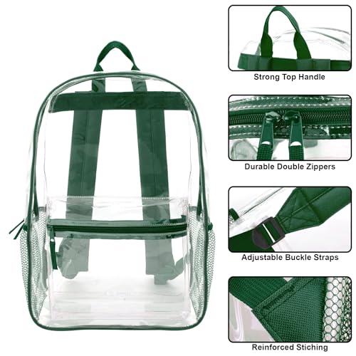 Trail maker Clear Backpack Heavy Duty with Padded Straps, Side Pockets for Kids, Boys, Girls, School, Stadium Approved Events - color: Green