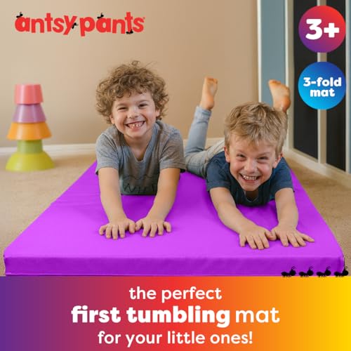 Antsy Pants Tumbling Mat for Kids – Gymnastics Mat, Easy to Clean, Sturdy, Foldable Tumbling Mats, Padded, Lightweight, Portable, Gymnastics Equipment for Active Play - color: 3-Fold Purple