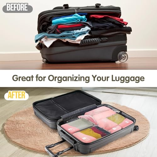 Compression Packing Cubes 8 Set, Dual Zipper Compression Packing Cubes for Travel, See-Through Mesh Packing Bags for Suitcases, Compression Travel Cubes with Shoe Bag (Pink) - color: 8 Set Pink
