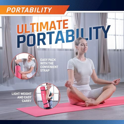 Circuit Fitness by Marcy Non-Slip Multi-Purpose Exercise Yoga Mats with Carrying Strap Multi-Thickness, Multi-Color Options - color: Sakura Pink, size: 1/4-inch