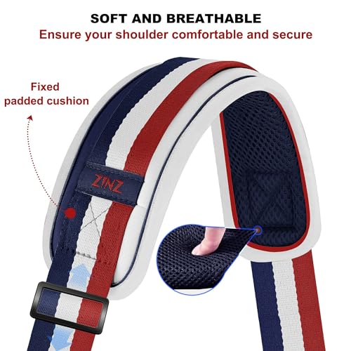 ZINZ 74" Shoulder Strap with Fixed Pad and Dual Balanced Buckles，Blue-White-Red Stripe - color: Blue-white-red Stripe