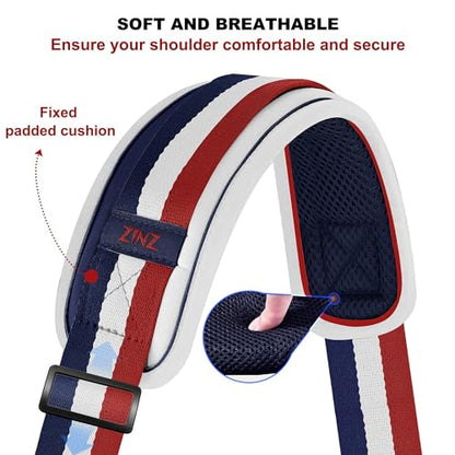 ZINZ 74" Shoulder Strap with Fixed Pad and Dual Balanced Buckles，Blue-White-Red Stripe - color: Blue-white-red Stripe