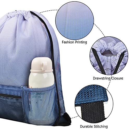 Mesh Drawstring Bag with Zipper Pocket, Beach Bag for Swimming Gear Backpack Gym Storage Bag for Adult Kids - color: Grey