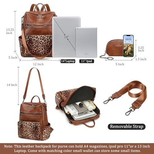 AGLOD Leather Backpack Purse for Women Designer Ladies Shoulder Bag Fashion Faux Work Travel Handbags - color: Leopard
