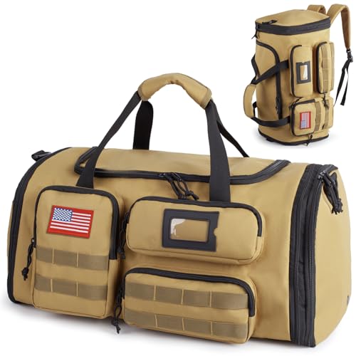 Expandable Gym Bag For Men,Tactical Large 3 in 1 Sports Duffle Bag With Shoes Compartment,Water Resistant Sports Gym Tote Bags Multi-functional Weekend Travel Backpack Overnight Bag - color: Brown
