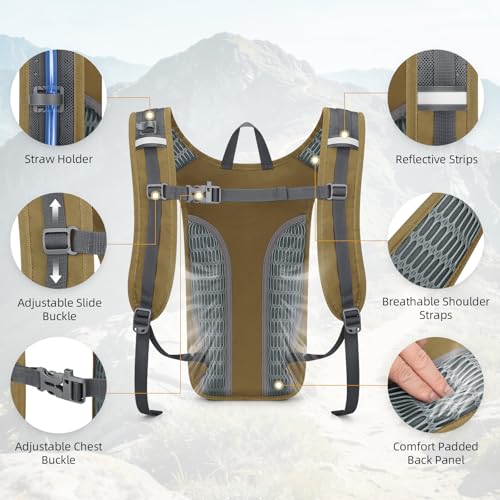 Maelstrom Tactical Hydration Backpack,Water Pack with 2L Water Bladder | BPA-free,MOLLE Compatibility,lightweight,insulated layer, Breathable back panel and shoulder,for running/hunting/cycling - color: Khaki