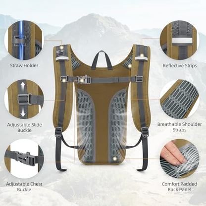 Maelstrom Tactical Hydration Backpack,Water Pack with 2L Water Bladder | BPA-free,MOLLE Compatibility,lightweight,insulated layer, Breathable back panel and shoulder,for running/hunting/cycling - color: Khaki