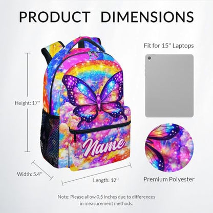 Girls Backapck Personalized Butterfly School Bag for Kids - Lightweight Toddler Bookbag with Side Pockets, Children Daypack for Preschool/Kindergarten (17 Inch) - color: Purple