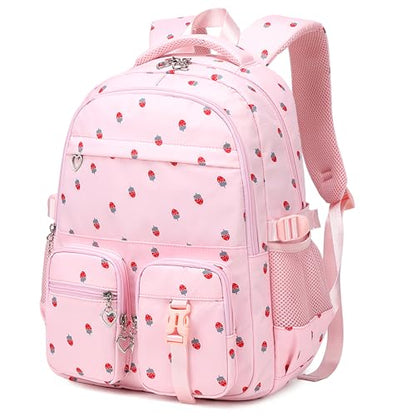 Girls Backpack Lightweight Bookbags for High School Laptop Backpack For College Women Big Student Daypack Casual (Strawberry-Pink) - color: Strawberry-pink