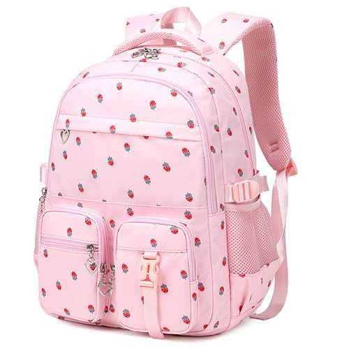 Girls Backpack Lightweight Bookbags for High School Laptop Backpack For College Women Big Student Daypack Casual (Strawberry-Pink) - color: Strawberry-pink