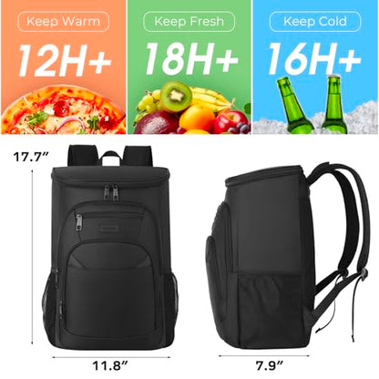 Cooler Backpack, Insulated Backpack Cooler Leakproof Waterproof Large Capacity Cooler Bag for Men Women Picnic Beach - color: Black