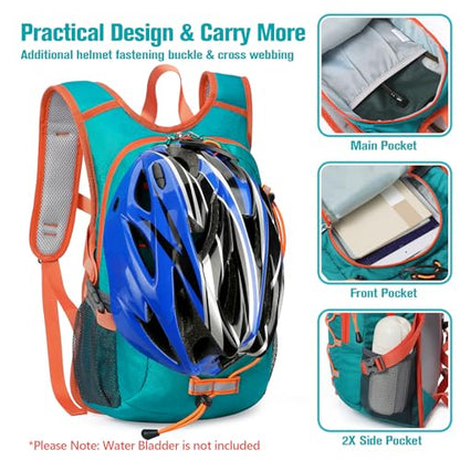 12L Kids Hiking Backpack, Small Hydration Backpack, Waterproof Kids Camping Daypack 5-10, No Water Bladder… - color: Green