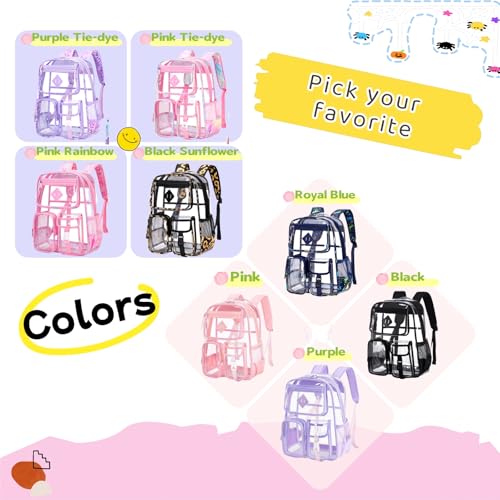 Clear Backpack for Girls Large Heavy Duty Transparent Bookbag for Middle School Kids Travel Daypacks - color: Pink Tie-dye