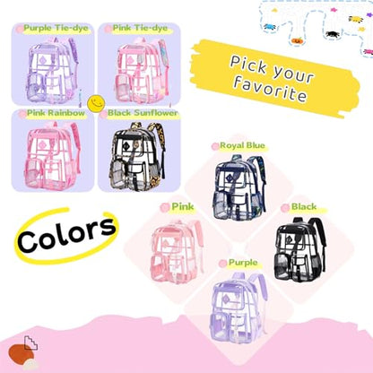 Clear Backpack for Girls Large Heavy Duty Transparent Bookbag for Middle School Kids Travel Daypacks - color: Pink Tie-dye
