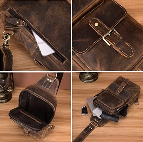 Le'aokuu Outdoor Casual Travel Hiking Crossbody Chest Sling Bag Rig One Shoulder Strap Bag Backpack 1315 - color: A Brown