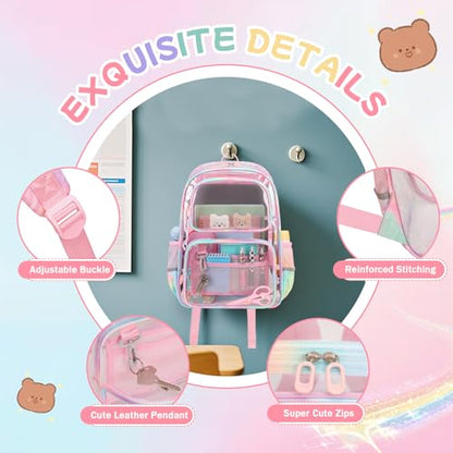 Sisipoet Pink Clear Backpack for Girls Heavy Duty Clear Bookbag, See Through Backpack for School, Stadium Events and Concert, Transparent Backpacks - color: Pink/Tie-dye