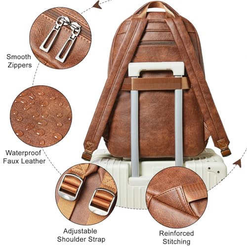 LATMAP Backpack For Women Men Vegan Leather Backpack Purse Shoulder Bookbag 16 15.6 15 Inch Laptop Bag Handbags For Travel Work College Large Brown - color: Brown