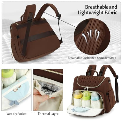Small Diaper Bag Backpack Quilted Mini Baby Crossbody Diaper Bag Tote for Mom and Baby Girls Boys (Brown) - color: Brown
