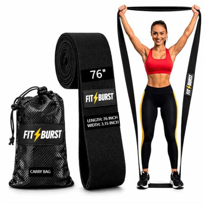 Premium 76 Inch Extended Length Resistance Band - 120 lbs Heavy Duty Fabric Exercise Band for Vertical Jump Training, Basketball & Full Body Workout - Non-Slip Long Stretch Band for Tall Athletes - color: BLACK