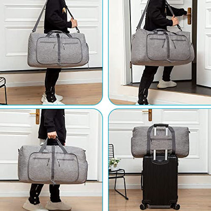 Vomgomfom 65L/85L/115L Foldable Travel Duffle Bag, Lightweight Checked Luggage with Shoe Compartment, Water-Resistant Weekender Overnight Bag for Men & Women - color: A Gray, size: 85L