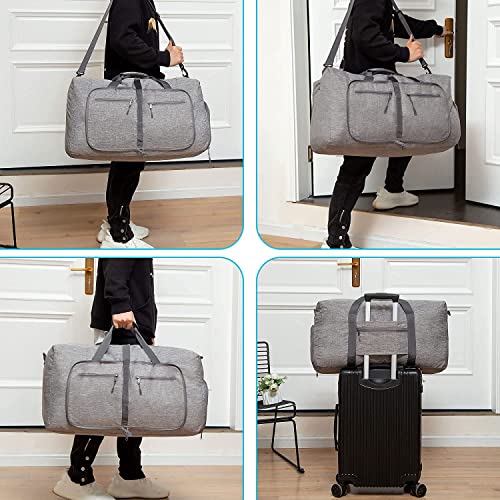 Vomgomfom 65L/85L/115L Foldable Travel Duffle Bag, Lightweight Checked Luggage with Shoe Compartment, Water-Resistant Weekender Overnight Bag for Men & Women - color: A Gray, size: 65L