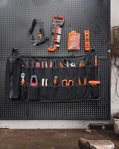 Foxrino Tool Roll For Men, Heavy Duty Tool Roll Bag Organizer, Roll Up Tool Pouch with 20 + 1 Pocket, Perfect Gifts for Men Father Dad Mechanic, Black - color: Black