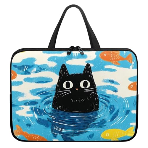 10 Inch Black Cat Laptop Sleeve Cover Computer Bag Tablet Carrying Case with Handle, Water-Repellent Tote Bags Notebook Sleeves Handbag Messenger Briefcase Shoulder Bag - color: Black Cat, size: 10 Inch