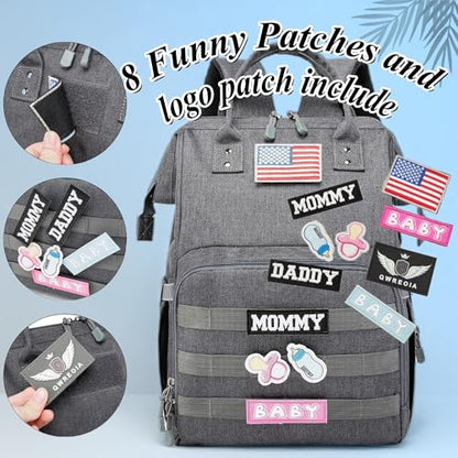 Diaper Bag Backpack for Dad and Mom with USB Charging Port Stroller Straps and Insulated Pocket,army military Travel Nappy Backpack (Dark Grey) - color: Black-grey