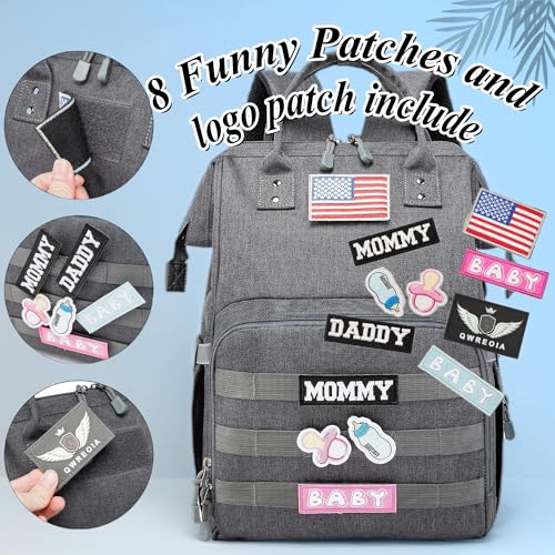 Diaper Bag Backpack for Dad and Mom with USB Charging Port Stroller Straps and Insulated Pocket,army military Travel Nappy Backpack (Dark Grey) - color: Black-grey